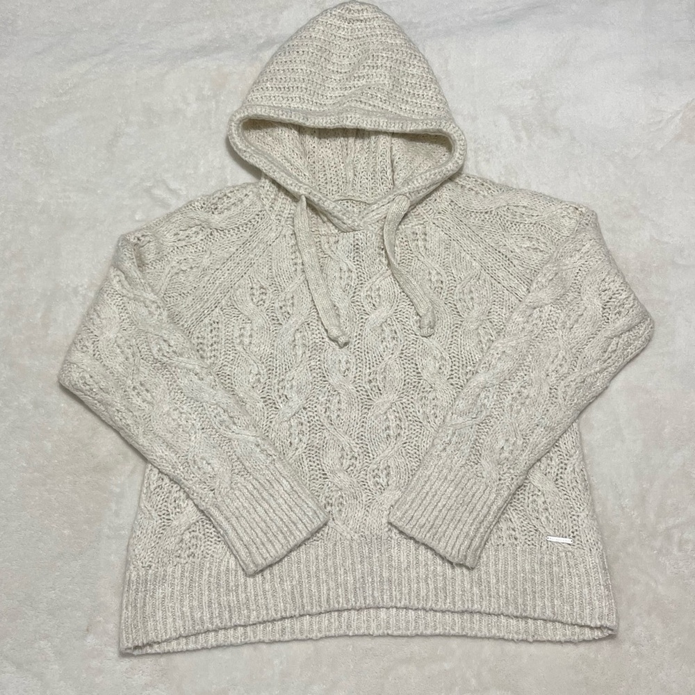 Abercrombie & Fitch Cream Cable Knit Hoodie Sweater
